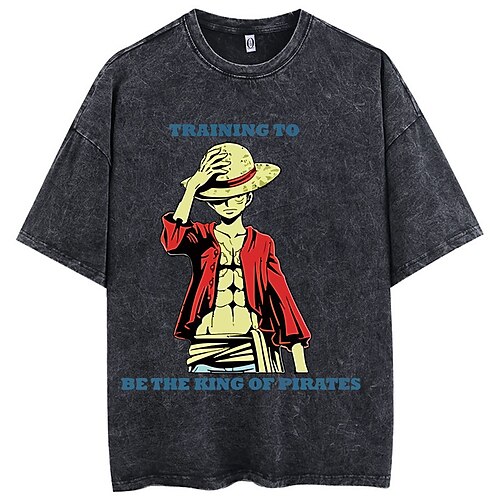 

einteiliger Affe d. Luffy T-Shirt, übergroßes, mit Säure gewaschenes T-Shirt, Punk-Gothic-T-Shirt, Retro-Vintage-Street-Style, Hip-Hop, Unisex, Erwachsene, Kinder