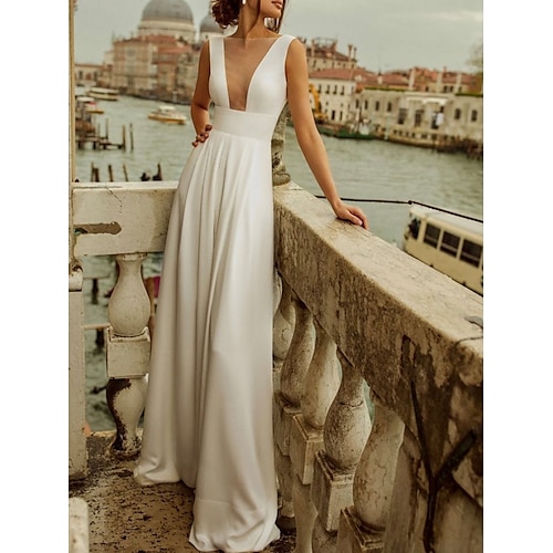 

Damen Jumpsuit Rückenfrei Feste Farbe V Ausschnitt Strassenmode Elegant Party Abiball Regular Fit Ärmellos Weiß S M L XL Sommer