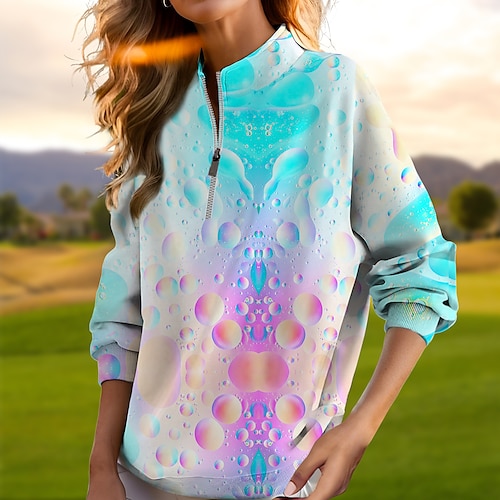 

Femme Pull de golf Sweat Golf Chaud Respirable Evacuation de l'humidité manche longue Vêtements d'extérieur de golf Top Standard Zippé Col Montant Imprimé Printemps Automne Tennis Le golf Pickleball