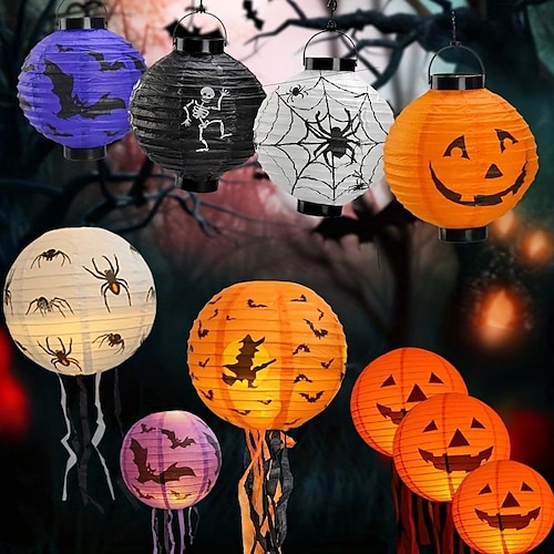 

Spooky Halloween Pumpkin Lantern with Whisker Paper Perfect for Ghost Festival Atmosphere Arrangement and Home Decor