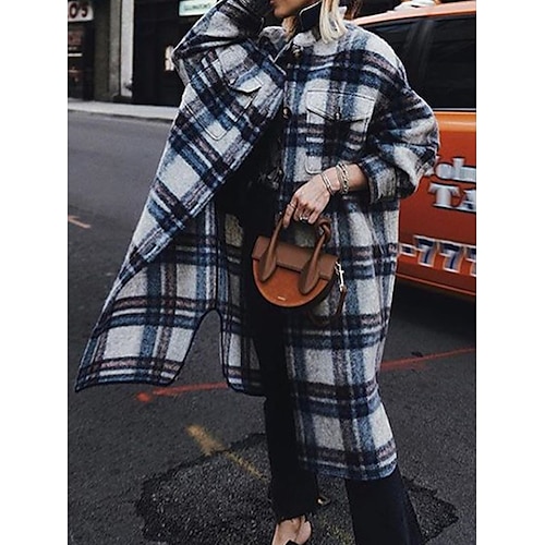 

Damen Wintermantel Mantel Strasse Freizeitskleidung Urlaub Herbst Winter Lang Mantel Regular Fit warm Windundurchlässig Atmungsaktiv Casual Streetstyle Jacken Langarm Streifen und Plaid Mit Taschen