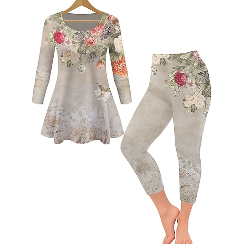 

Damen Hausanzug Sets 2 Stück Katze Blume Brautkleider schlicht Komfort Heim Täglich Polyester Atmungsaktiv Rundhalsausschnitt Langarm Pullover Hose Sommer Frühling Leicht Braun Kamel