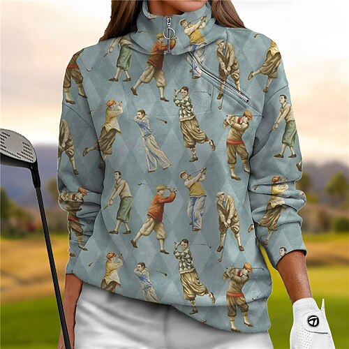 

Femme Sweat à capuche de golf Pull de golf Respirable Séchage rapide Evacuation de l'humidité manche longue Vêtements de golf Vêtements d'extérieur de golf Standard 1/4 Zip Col Montant Imprimé