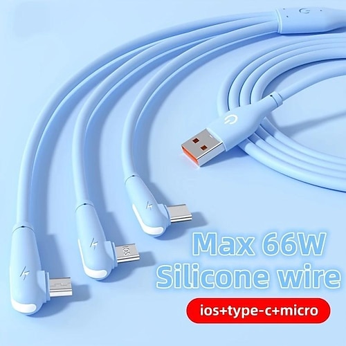 

Cable de carga rápida 66w 6a 3 en 1 codo de 90 grados usb tipo c cable de datos de carga de silicona líquida para iphone huawei samsung