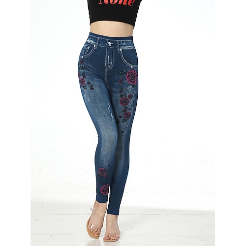 

Damen Schlank Hosen Hose Leggins Baumwolle Faux Denim Rote Blau Hoher Taillenbund Modisch Strassenmode Brautkleider schlicht Strasse Normal Täglich Hoher Schnitt Hochelastisch In voller Länge