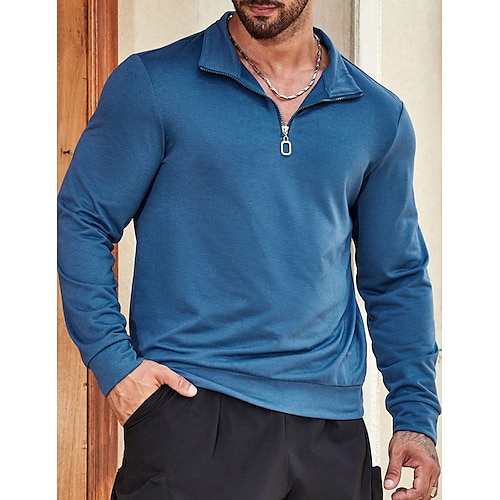 

Homens Moletom Moletom Zip Azul Meio Zíper Tecido Desportos e Ar livre Diário Feriado Roupa de rua Básico Casual Primavera Outono Roupa Moletons Moletons