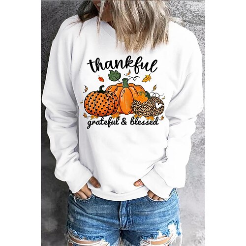 

Mulheres Moletom Estacionar Moletom de Halloween Esportes Básico Branco dia das Bruxas Decote Redondo Manga Longa Top Micro-Elástica Outono inverno