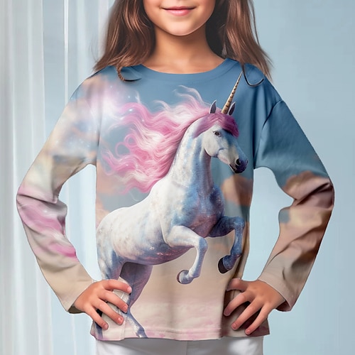 

Chica Camiseta Manga Larga Graphic Caricatura Unicornio Impresión 3D Activo Moda Estilo lindo Poliéster Exterior Casual Diario Niños Cuello redondo 3-12 años Gráfico impreso en 3D Ajuste regular