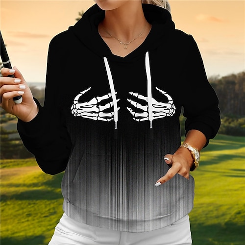 

moletom com capuz de golfe feminino halloween pulôver de golfe respirável de secagem rápida com bolsos manga comprida vestuário de golfe roupas de golfe ajuste regular cor gradiente impresso primavera outono tênis golfe pickleball