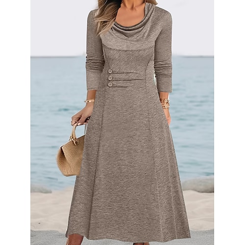 

Robe casual Robe unie Femme Robe mi-longue Bouton Poche Extérieur du quotidien Vacances Mode Moderne col bénitier manche longue 2023 Standard Noir Bleu Chameau S M L XL XXL