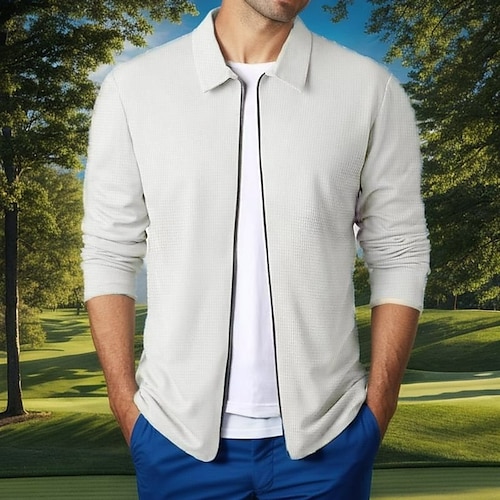 

Hombre chaquetas de golf Mantiene abrigado Resistente al Viento Ligero Manga Larga Ropa de golf ropa de golf Color sólido Primavera Otoño Tenis Golf pepinillo