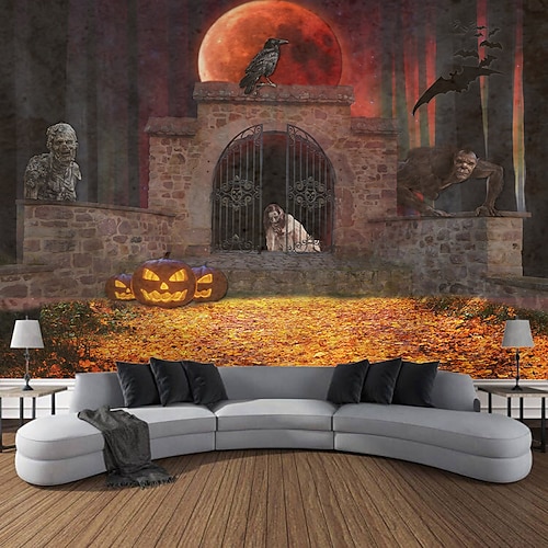 

Halloween Hanging Tapestry Wall Art Large Tapestry Mural Decor Photograph Backdrop Blanket Curtain Home Bedroom Living Room Decoration Horror Pumpkin Monster Witch Haunted House