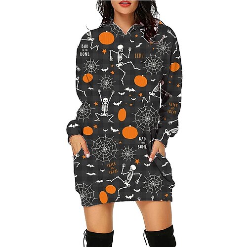 

Halloween Skull Skeleton Hoodie Dress Print Graphic Dress For Women's Adults' 3D Print 100% Polyester Halloween Casual Daily