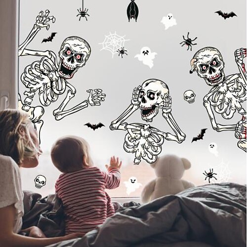 

Halloween Decoration Terror Wall Decal Skeleton Static Glass Decal 4 Sheets And 1 Set