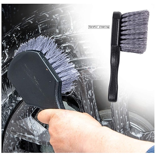 

Clean World Short Handle Car Wheel Brush with Soft Bristle Cleans Dirty Tires Releases Dirt and Road Grime on Truck,RV,SUV,Motocycle,Boat Deck