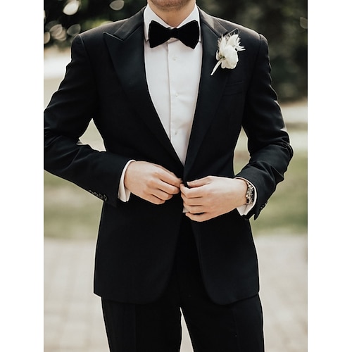 

Costumes de mariage d'automne de plage pour hommes noirs 2 pièces couleur unie coupe ajustée simple boutonnage 2023