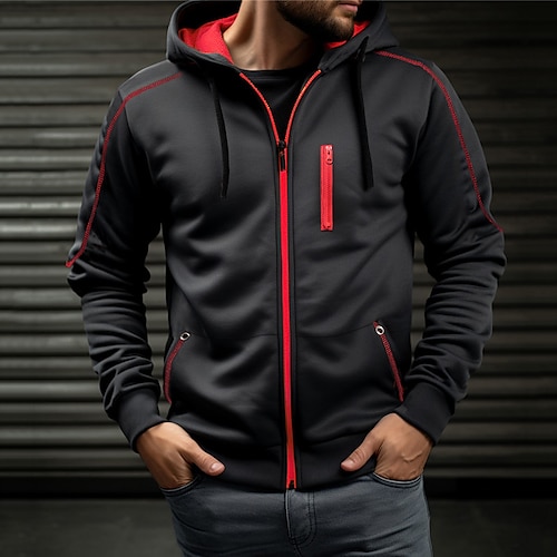

Men's Full Zip Hoodie Jacket Black White Army Green Red Navy Blue Hooded Color Block Patchwork Sports & Outdoor Daily Sports Streetwear Cool Casual Spring & Fall Clothing Apparel Hoodies Sweatshirts
