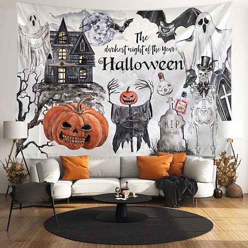 

Halloween-Party-Hängeteppich, Wandkunst, großer Wandteppich, Wanddekoration, Fotografie, Hintergrund, Decke, Vorhang, Zuhause, Schlafzimmer, Wohnzimmer, Dekoration, Kürbis, Geister, Fledermäuse,