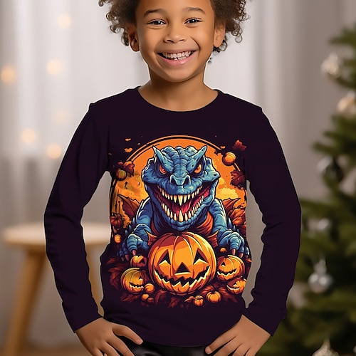 

Garçon T-shirt Tee-shirts manche longue Animal Potiron Dinosaure 3D effet Sportif Mode Vêtement de rue Polyester Extérieur Halloween Enfants Col ras du cou 3-12 ans Graphique imprimé en 3D Standard