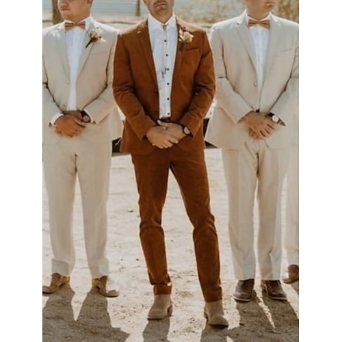

Brown Men's Fall Wedding Suits 2 Piece Solid Colored Tailored Fit Single Breasted Two-buttons 2023