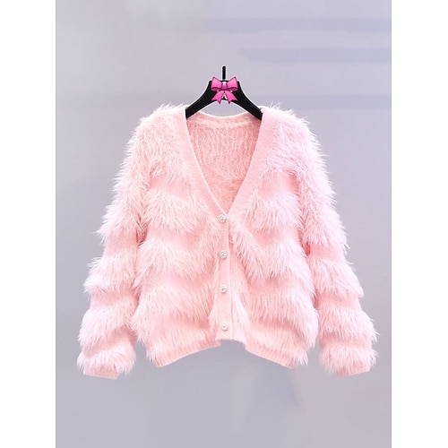 

Damen Strickjacke Strickwaren Gerippt Stricken Taste Kunstpelzbesatz Feste Farbe V Ausschnitt Stilvoll Brautkleider schlicht Täglich Festtage Herbst Winter Weiß Rosa Blau Einheitsgröße