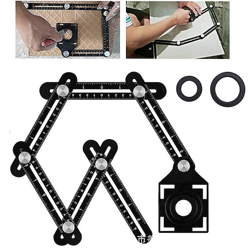 

Winkelschablonenwerkzeug 6 Seiten, Winkelschablone aus Aluminiumlegierung, Mehrwinkellineal, Multifunktionslineal, Winkelmesswerkzeug, mit Lineal für die Fliesenpositionierung