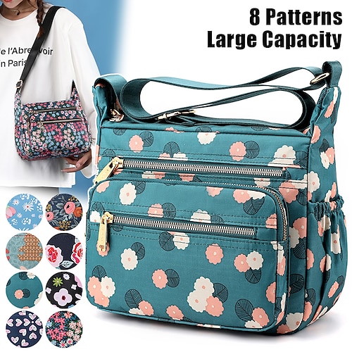 

Femme Sac bandoulière Sac d'épaule Sac hobo Nylon Extérieur du quotidien Vacances Fermeture Grande Capacité Poids Léger Durable Géométrique Fleur Lapin Fond bleu floral Rose de nuit