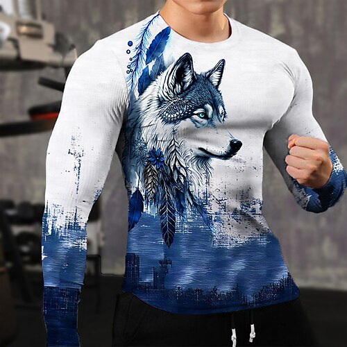 

Animal Design Décontractées Homme 3D effet T shirt Tee T-shirt Graphique Extérieur du quotidien Vacances T-shirt Noir Bleu Vert manche longue Col Ras du Cou Chemise Printemps été Vêtement Tenue S M L