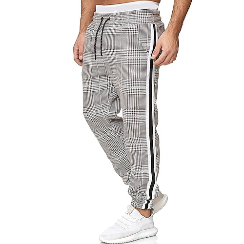 

Hombre Pantalones de Deporte Pantalón Jogger Pantalones Bolsillo Plaid Raya Comodidad Transpirable Exterior Diario Noche Moda Casual Negro Azul Piscina