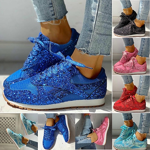 Women's Trainers Athletic Shoes Sneakers Bling Bling Shoes Sequins Bling  Bling Sneakers Outdoor Daily Sequin Platform Flat Heel Round Toe Sporty  Classic Casual Walking Glitter Mesh Lace-up Silver 2024 - $32.99