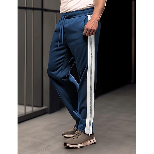 

Hombre Pantalones de Deporte Persona que practica jogging Pantalones Pantalones deportivos de pierna recta Correa Cintura elástica Pierna recta Raya Retazos Comodidad Transpirable Casual Diario