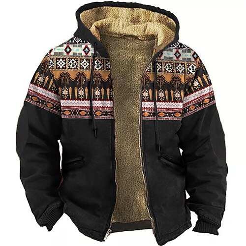 

Homens Full Zip Hoodie Jaqueta Preto Marron Com Capuz Tribal Estampas Abstratas Zíper Imprimir Casual Diário Feriado Impressão 3D Tosão Designer Lã fina Inverno Roupa Moletons Moletons