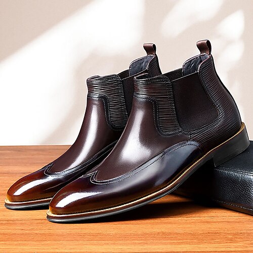 

Herren Stiefel Lederschuhe Chelsea-Stiefel Vintage Brautkleider schlicht Hochzeit Täglich Wanderschuhe Leder Warm Körpergröße erhöhen Komfortabel Dunkelbraun Schwarz Winter