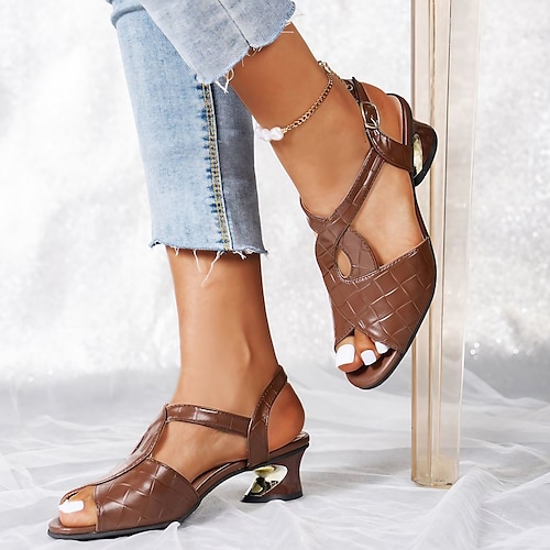 

Damen Absätze Sandalen Absatzsandalen Römische Schuhe Übergrössen Party Outdoor Täglich Stöckelschuh Fantasy Heel Peep Toe Urlaub Kuschelig Elegant PU Schnalle Feste Farbe Farbblock Braun
