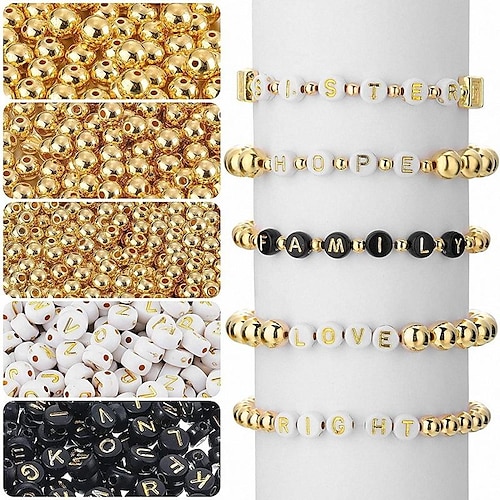 

1600pcs Alphabet Beads Round Letter Beads for Jewelry Making White Black Letter Beads,1200 Round Spacer Beads 400 Letter Bead in 2 Colors for DIY Craft Making Jewelry Findings Bracelet