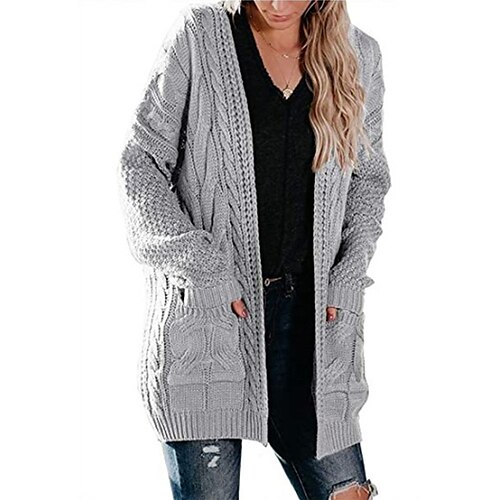 

Damen Strickjacke Strickwaren Gedrehtes Stricken Lang Tasche Feste Farbe Öffnung vorne Stilvoll Brautkleider schlicht Täglich Ausgehen Herbst Winter Schwarz Gelb Rosa S