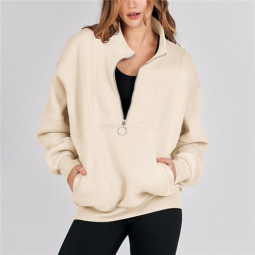 

Femme Sweat à capuche de golf Chaud Respirable Séchage rapide manche longue Vêtements de golf Top Zippé Demi-zip Couleur unie Hiver Automne Tennis Le golf Pickleball