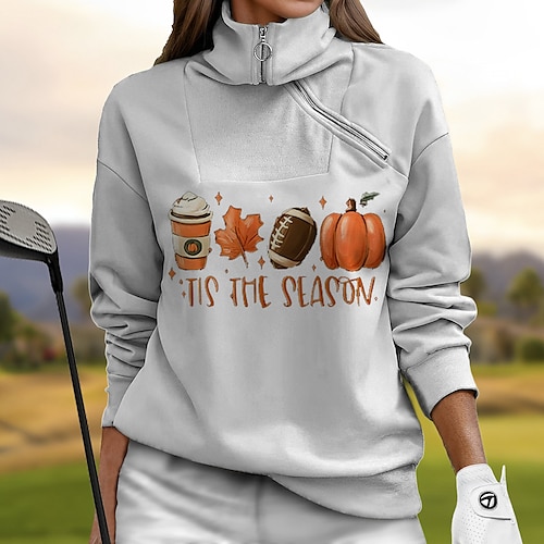 

Femme Sweat à capuche de golf Pull de golf Respirable Séchage rapide Evacuation de l'humidité manche longue Vêtements de golf Vêtements d'extérieur de golf Standard 1/4 Zip Col Montant Imprimé