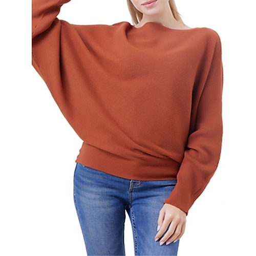 

Women's Pullover Sweater Jumper Jumper Ribbed Knit Oversized Solid Color Crew Neck Casual Soft Outdoor Date Batwing Sleeve Fall Winter Wine Red ArmyGreen One-Size