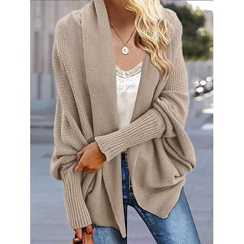 

Mulheres Sueter Cardigan Saltador Estriado Tricotar Superdimensionado Côr Sólida Colarinho de Camisa à moda Casual Ao ar livre Diário Manga Morcego Outono Inverno Preto Branco Tamanho Único