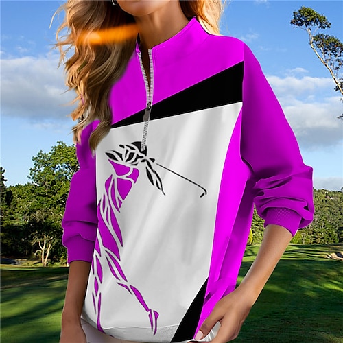 

Mulheres pulôver de golfe camisola de golfe Respirável Secagem Rápida Pavio Humido Manga Longa Casacos de golfe Blusas Normal Zíper Colarinho Alto Estampado Primavera Outono Tênis Golfe Pickleball