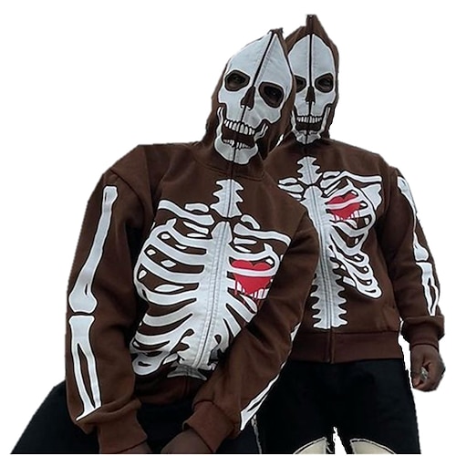 

Halloween Skull Skeleton Hoodie Zip-Up Hoodie Skull Graphic Hoodie For Men's Women's Unisex Adults' 3D Print 100% Polyester Halloween Casual Daily