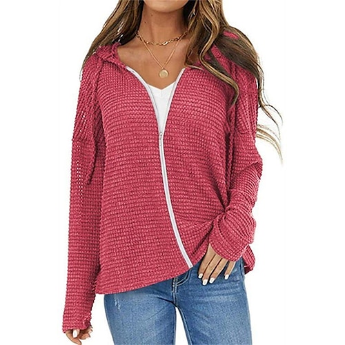 

Mujer Chaqueta de Punto Puente Waffle Tejer Cremallera Color sólido Con Capucha Elegante Casual Exterior Hogar Otoño Invierno Granate Ejercito verde S M L