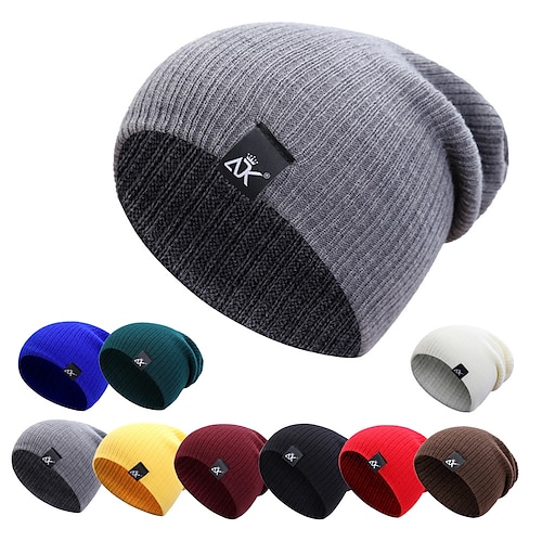 

Men's Women's Beanie Hat Knit Beanie Black White Solid Colored Thermal Warm Breathable Lightweight