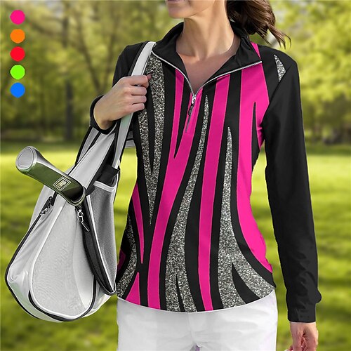 

Mujer Camisas de polo Camiseta de golf Transpirable Secado rápido Dispersor de humedad Manga Larga Ropa de golf ropa de golf Ajuste regular Cremallera Cuello alto Raya Primavera Otoño Tenis Golf