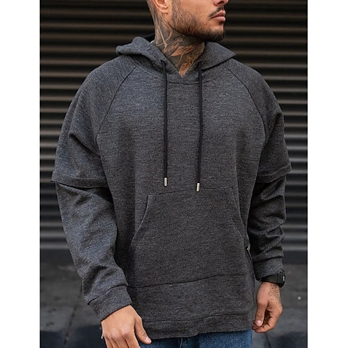 

Hombre Sudadera Negro Gris Oscuro Con Capucha Plano Deporte Diario Festivos Ropa de calle Fresco Casual Primavera Otoño Ropa Sudaderas con capucha Sudaderas