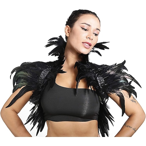 

Maleficent Costume Women Feather Cape Punk Gothic Shawl Mens Halloween Shawl Black Choker Collars