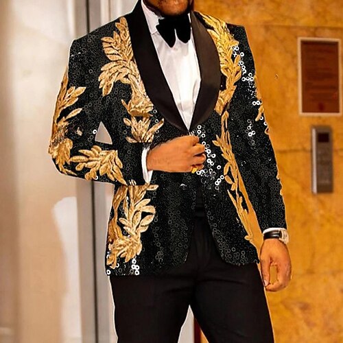 

noir rouge bleu hommes paillettes fête bal disco smokings scintillants 2 pièces col châle feuille coupe ajustée simple boutonnage un bouton 2023