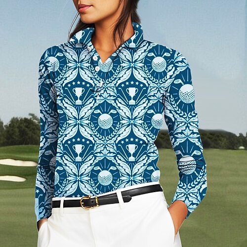 

Mulheres Camisa polo de caminhada Camisa de golfe Pólo de botões Respirável Secagem Rápida Pavio Humido Manga Longa Vestuário de golfe Roupas de golfe Normal Estampado Primavera Outono Tênis Golfe