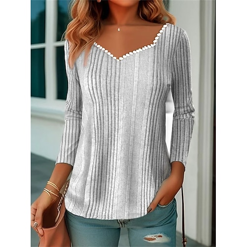 

Mujer Camiseta Gris Graphic Manga Larga Diario Fin de semana Básico Escote en Pico Ajuste regular Primavera Otoño